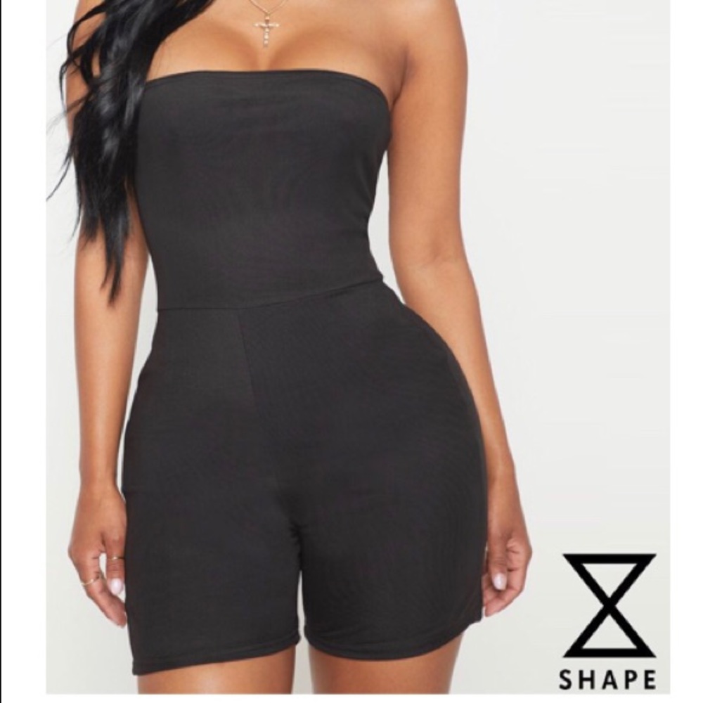 Black strapless, short jumpsuit
